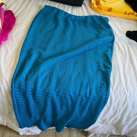 Fashion Nova Blue Ribbed Pencil Skirt Midi Casual - Picture 1 of 2